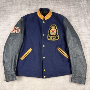 Vtg Royal Canadian Legion Jacket Mens XL Blue Varsity Wool Leather 80s Ingersoll